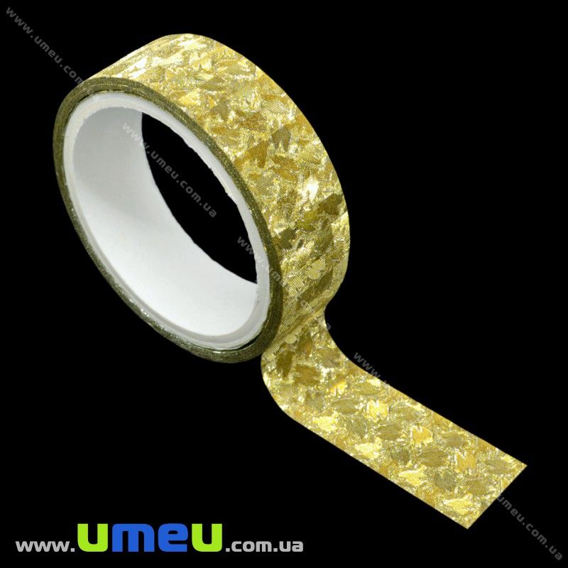 Декоративний скотч гліттерний, 15 мм, Золотистий (DIF-018167)