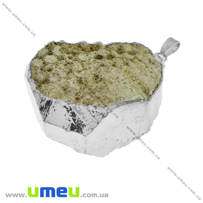 Підвіска з натурального каменю в металі, Корал скам'янілий, 53х40 мм (POD-022109)