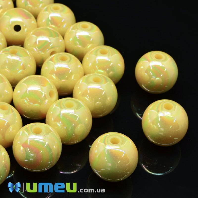 Намистини пластикові райдужні Круглі, 16 мм, Жовті (BUS-047236)