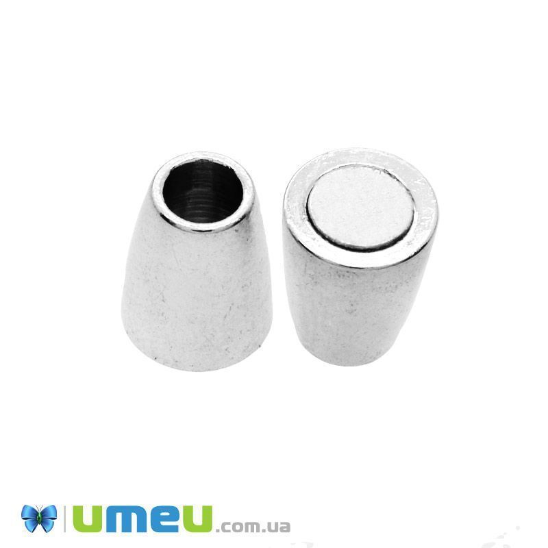 Замок магнітний для вклеювання шнура, Темне срібло, 15х6 мм (ZAM-048732)