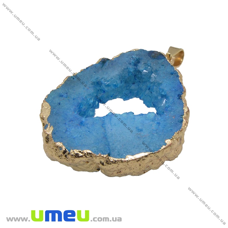 Підвіска з натурального каменю, Друза агату, Синя, 52х34 мм (POD-034056)