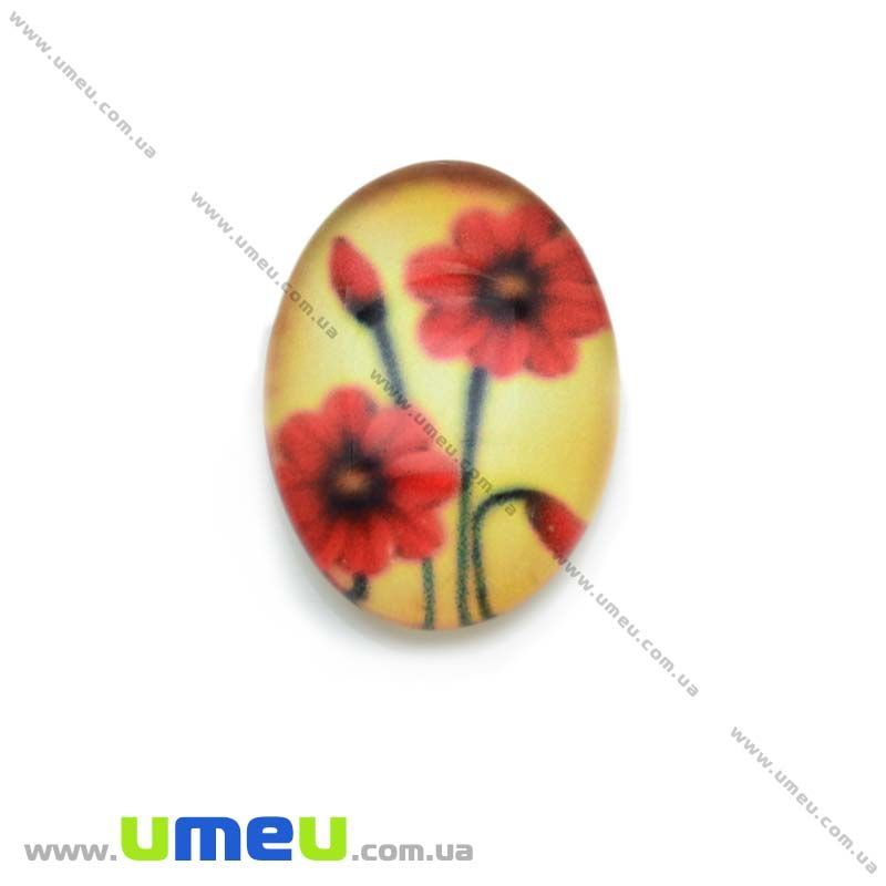 Кабошон скляний з принтом Квіти, 18х13 мм, Овал (KAB-013744)