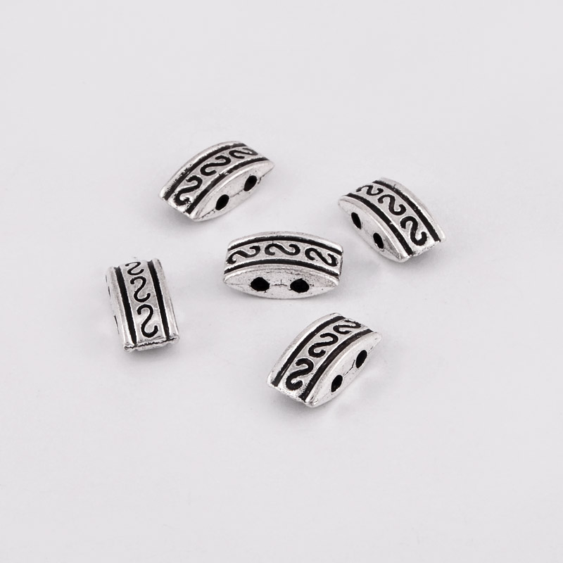 Намистини мет. на 2 отвори, 10х5 мм, Античне срібло (BUS-055365)