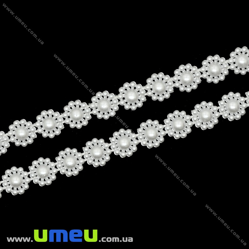 Полубусіни на ниті Квітка, Перли, 10 мм, Білі (KAB-029849)