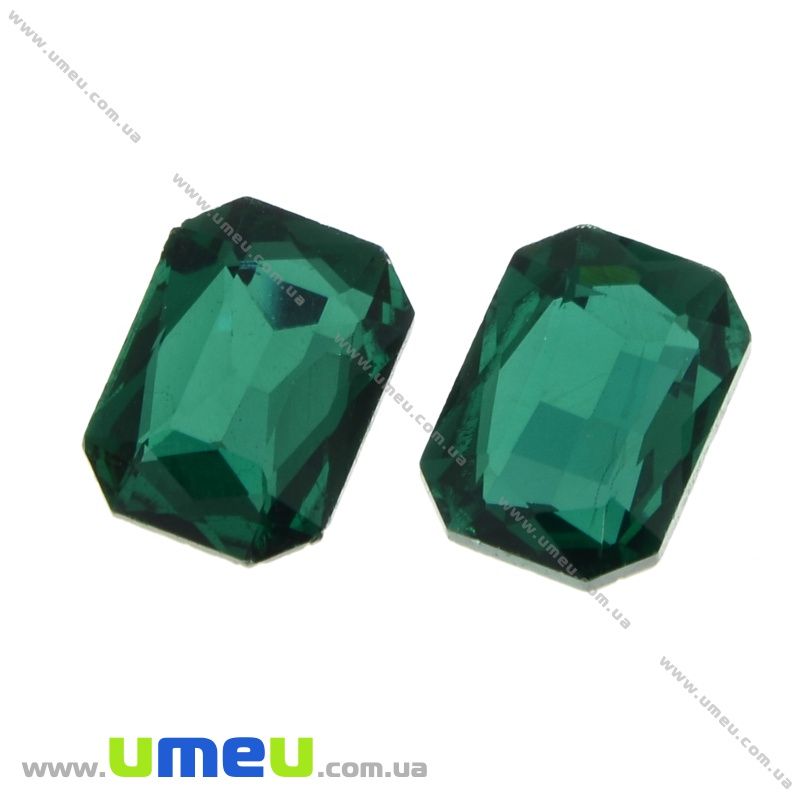 Ріволі скляний, Прямокутний гранований, 14х10 мм, Смарагдовий (KAB-021980)
