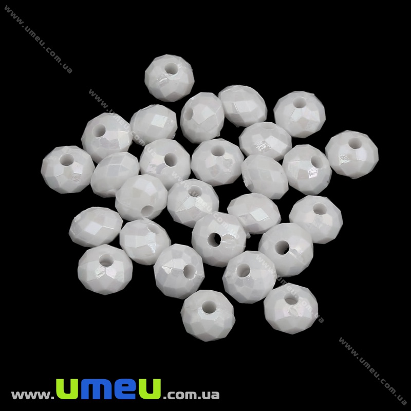 Намистина пластикова Рондель, 6х4 мм, Біла (BUS-035858)