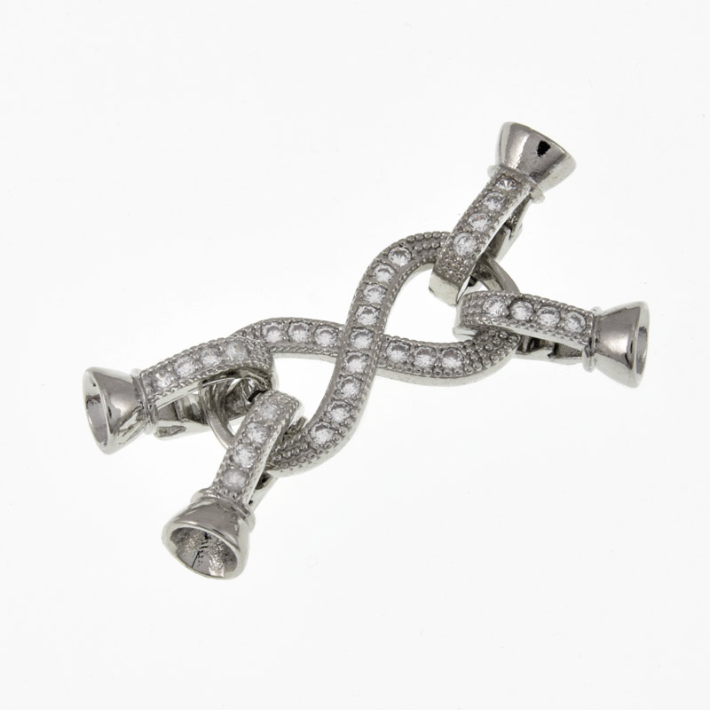 Застібка, 36х11 мм, Латунь з покриттям Родій, Куб. цирконій (ZAM-060852)