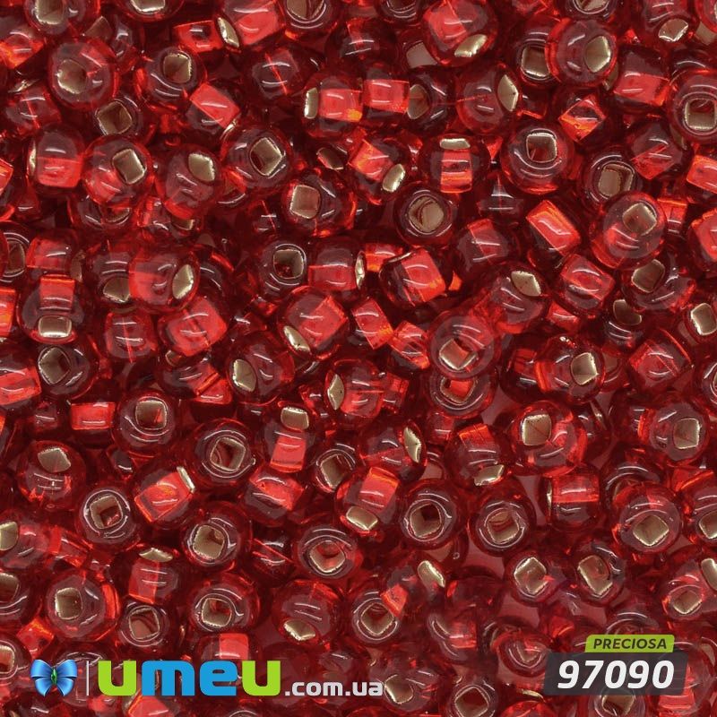 Бісер чеський 6/0, №97090, Червоний, Блискучий (квадратна серединка) (BIS-036598)