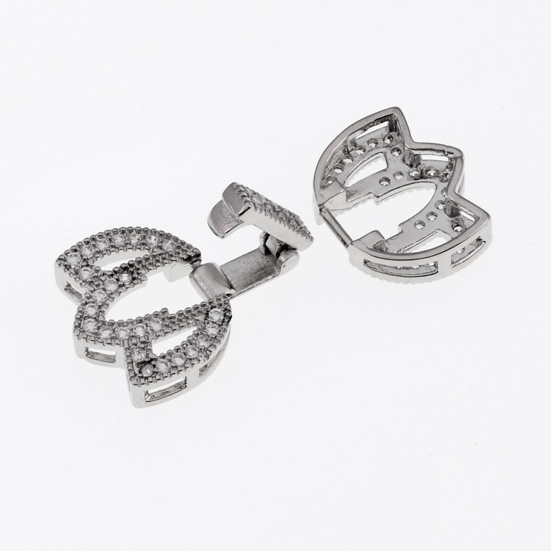 Застібка, 25х13 мм, Латунь із покриттям Родій, Куб. цирконій (ZAM-055444)