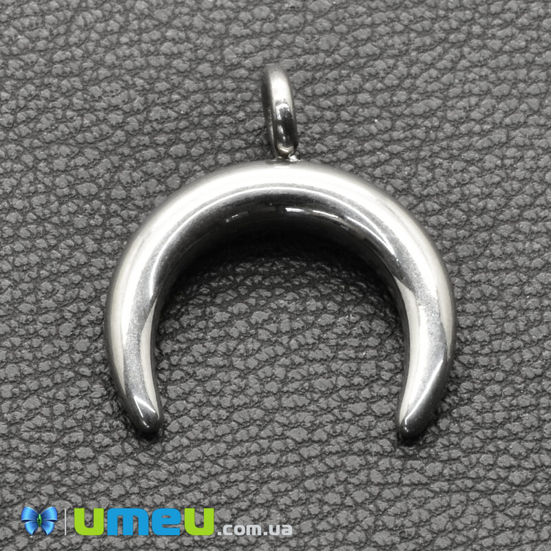 Підвіска з нержавіючої сталі Місяць, 16,5 х14,5 мм, Темне срібло (STL-043185)