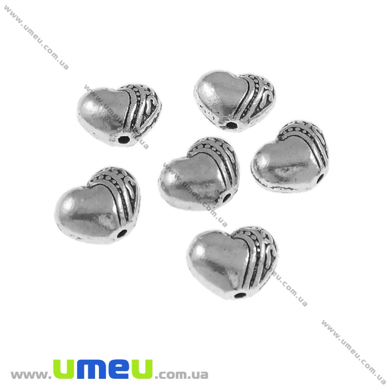 Намистина мет. Серце, 9х7х5 мм, Античне срібло (BUS-004826)