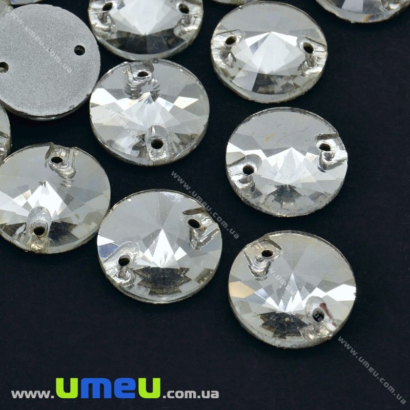 Пришивний кристал скляний Круглий гранований, 8 мм, Білий (KAB-012562)