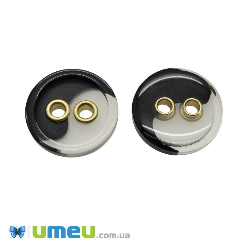 Гудзик пластиковий Круглий, 28 мм, Прозоро-чорний (PUG-046382)