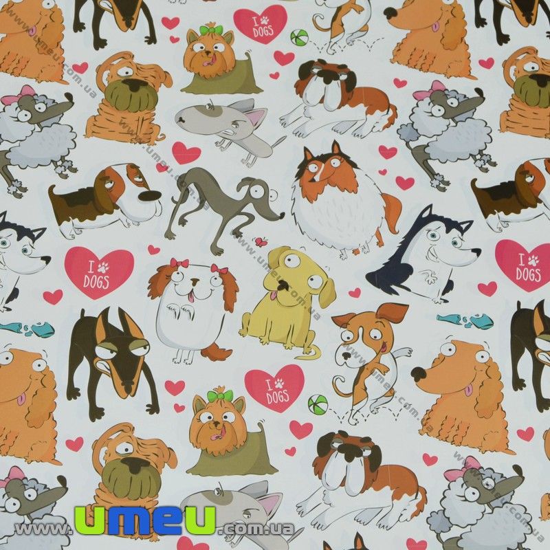Пакувальний папір Собачки, Білий, 68х100 см (UPK-019248)