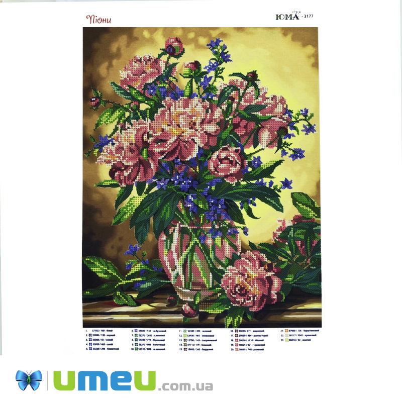 Схема для выш. бісером, Юма, Півонії, 36х28 см (UPK-048429)