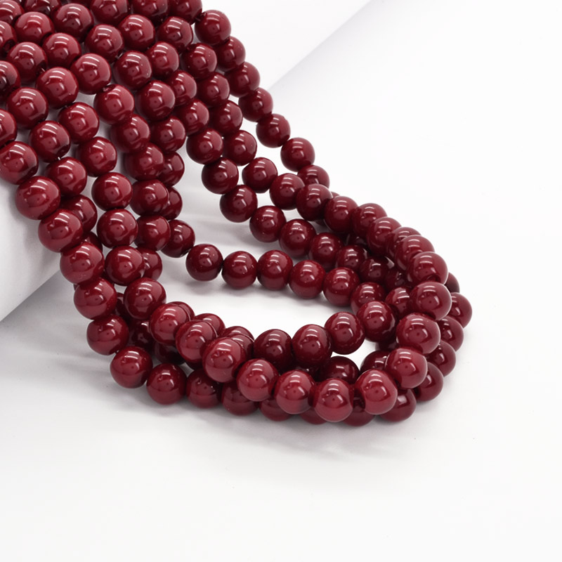 Намистини скляні Перли, 8 мм, Бордові глянсові, Круглі (BUS-052137)
