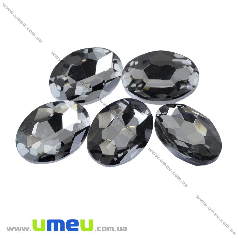 Ріволі скляний, Овал гранований, 14х10 мм, Сірий (KAB-031356)