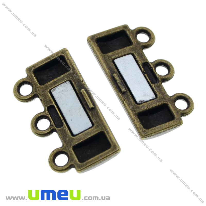 Замок магнітний на 3 нитки, 19х14 мм, Антична бронза (ZAM-022388)