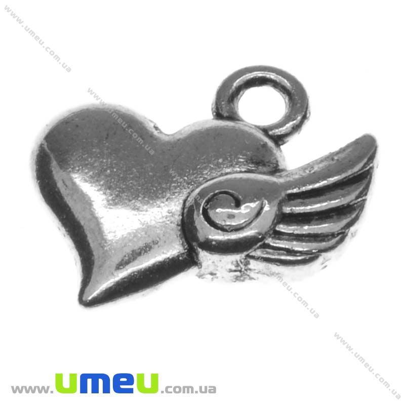 Підвіска метал. Серце, 14х13 мм, Античне срібло (POD-003423)