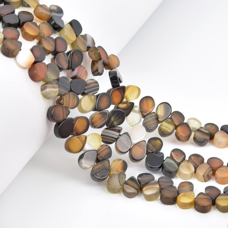 Намистини Агат коричневий, Натур. камінь, 8х5 мм, Крапля, 19 см (BUS-058177)