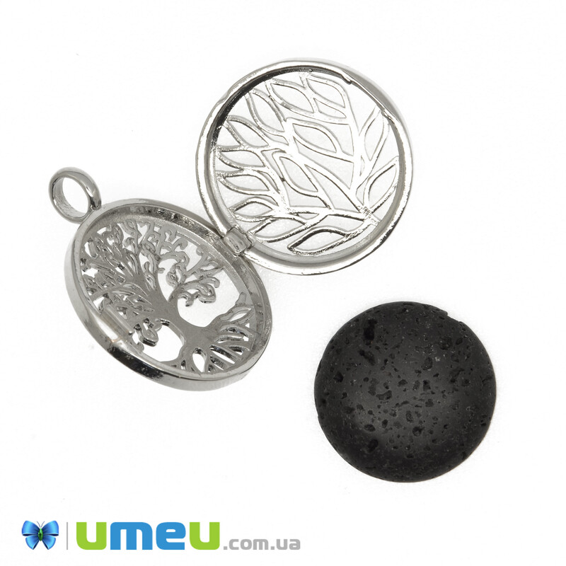 Підвіска-медальйон із натурального каменю Дерево, Лава, 31х26 мм (POD-043103)