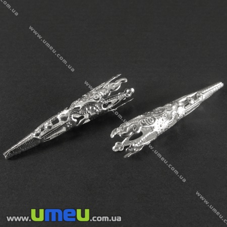 Ковпачок металевий ажурний, 42х8 мм, Світле срібло (OBN-002017)