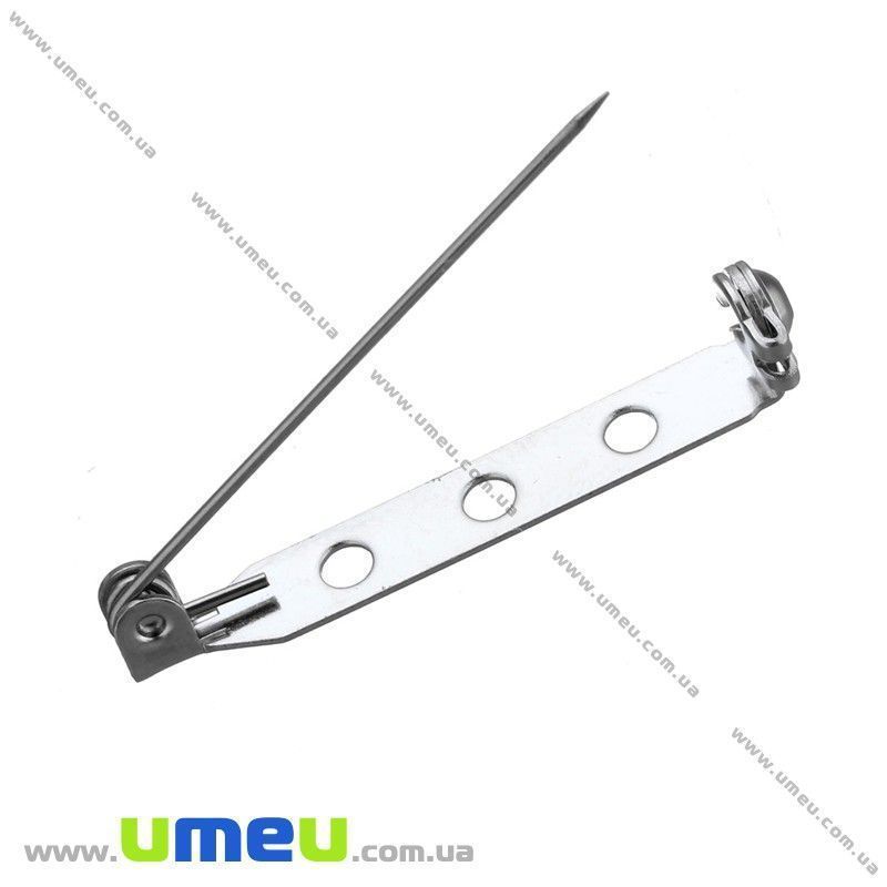 Основа для брошки з нерж. сталі, 33х6 мм, Безпечна застібка, Темне срібло (STL-028373)