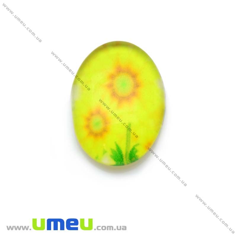 Кабошон скляний з принтом Квіти, 18х13 мм, Овал (KAB-013743)