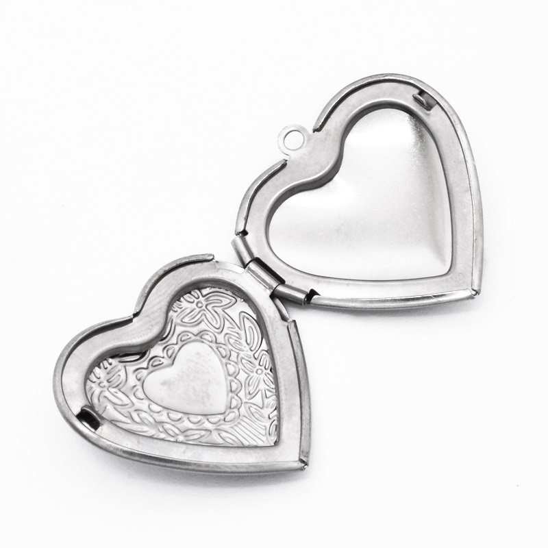 Медальон Сердце c узором из нержавеющей стали, 29х28,5х7 мм, Темное серебро (STL-054449)