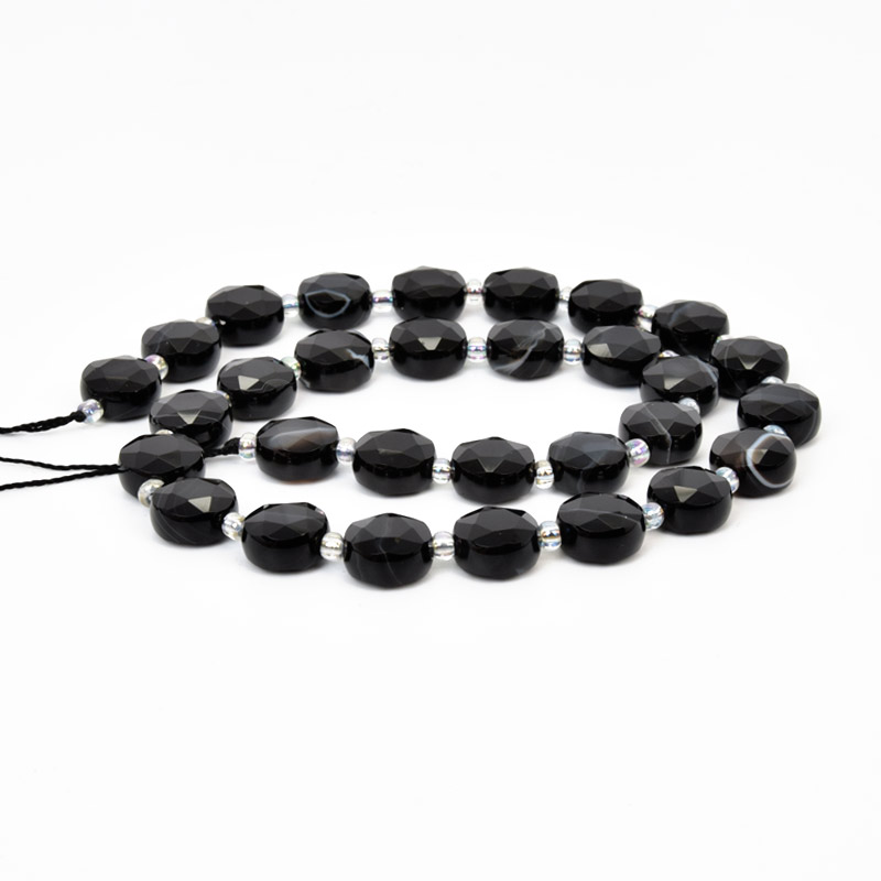 Намистини Агат чорний, Натур. камінь, 10х5 мм, Круглі плоскі грановані (BUS-058224)