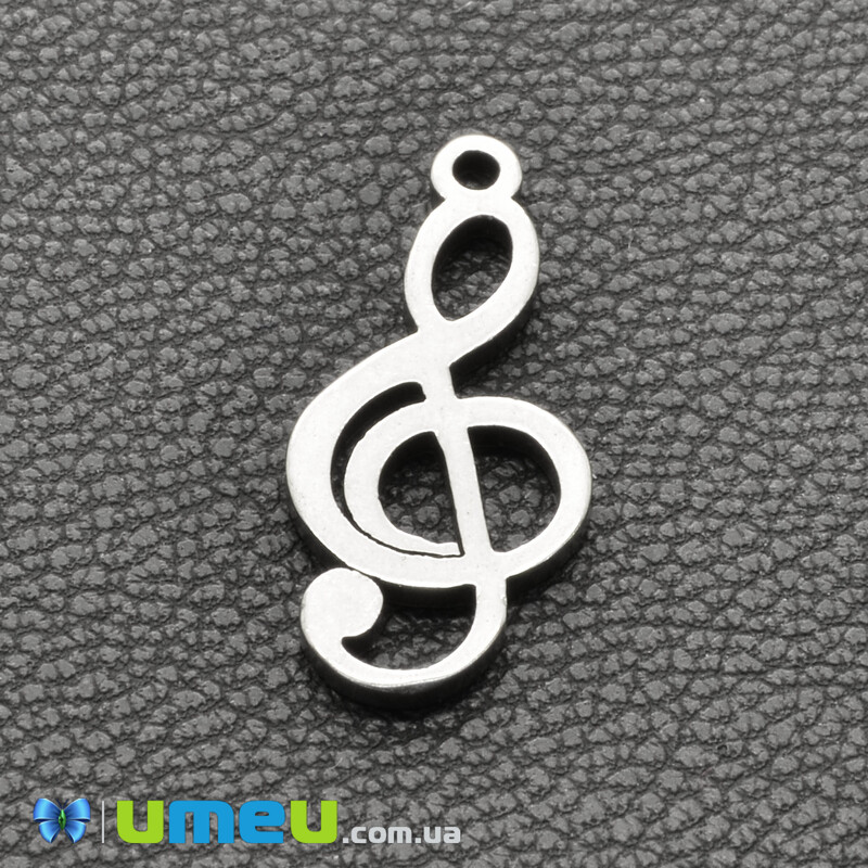 Підвіска з нержавіючої сталі Скрипковий ключ, 17х8 мм, Темне срібло (STL-043134)