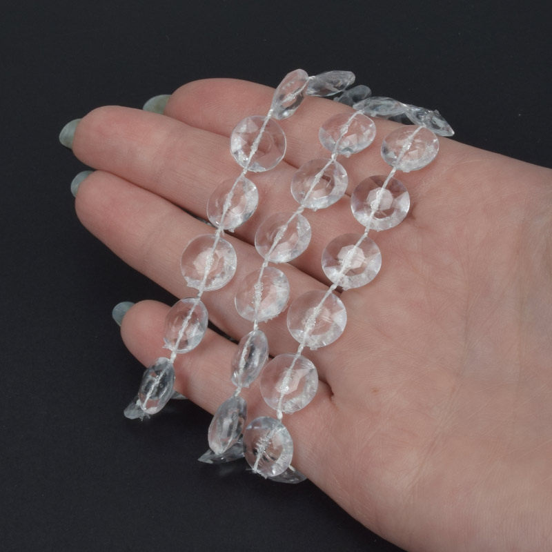 Бусины на нитке акриловые, Круглые плоские, 11 мм, Прозрачные (KAB-060985)