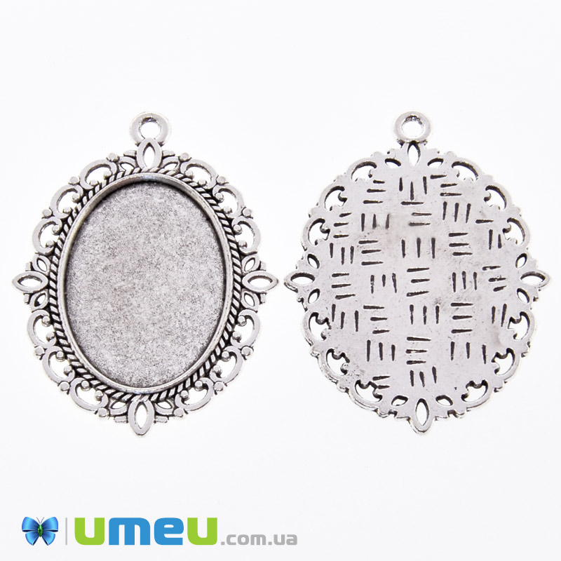 Основа овальна ажурна, 46х36 мм, 25х18 мм, Античне срібло (OSN-049461)