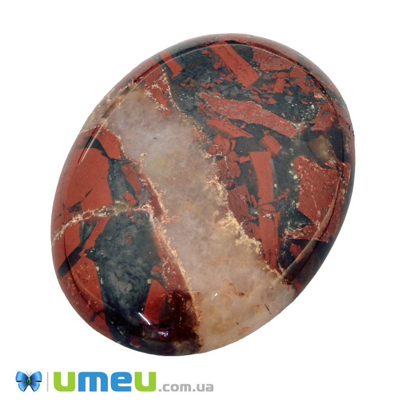 Кабошон нат. камінь Яшма брекчієва, Овал, 40,3 х30,2 мм (KAB-050034)