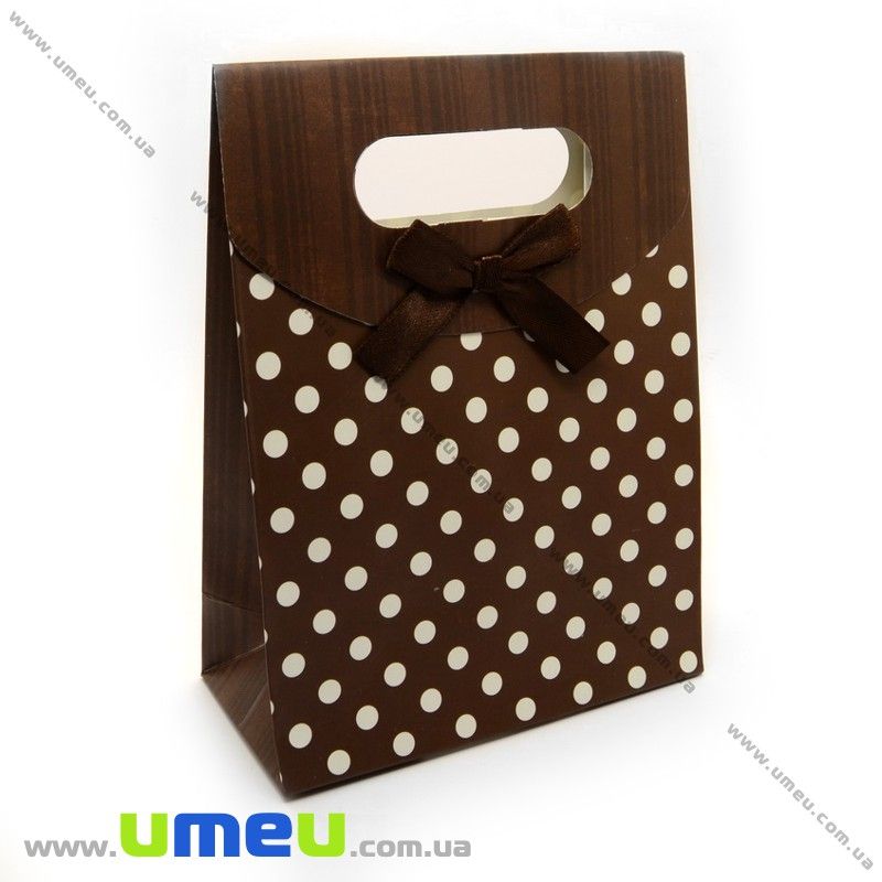Подарунковий пакет на липучці, В горошок, Коричневий, 16х12х6 см (UPK-009697)