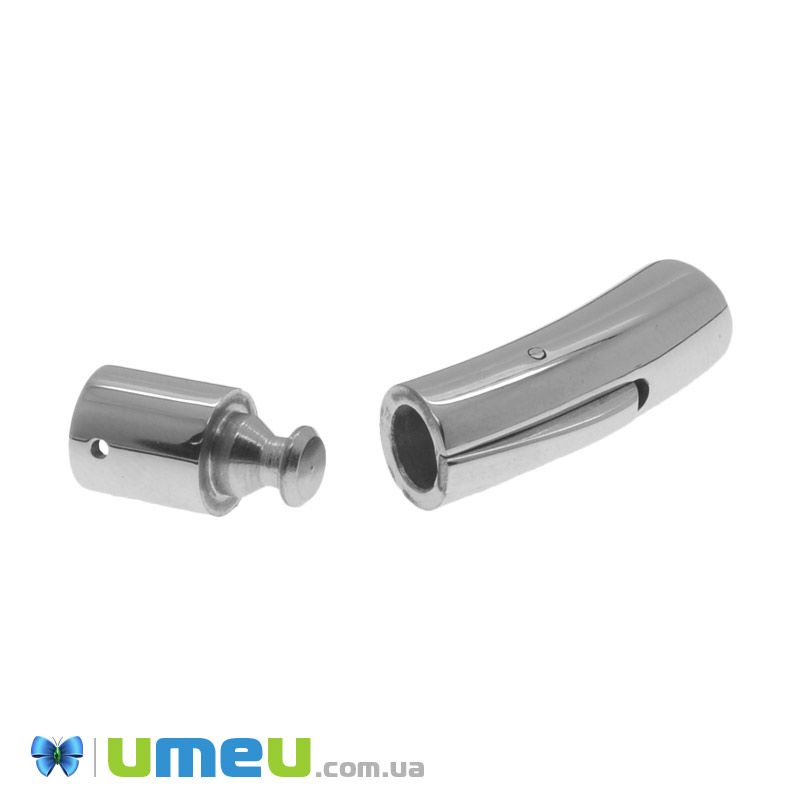 Замок з нерж. сталі для вклеювання шнура, Темне срібло, 30х7 мм (STL-039711)