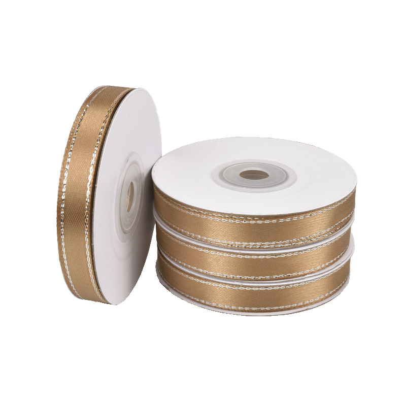 Атласна стрічка з люрексом, 10 мм, Коричнева зі сріблом (LEN-061075)