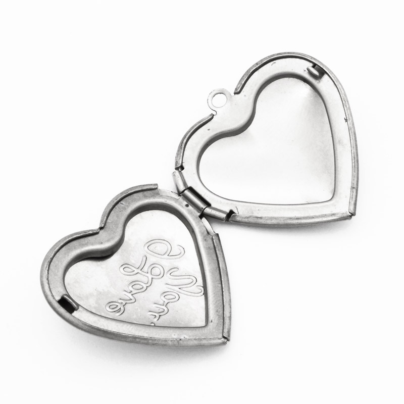 Медальон Сердце I Love You из нержавеющей стали, 29х29х7 мм, Темное серебро (STL-054453)