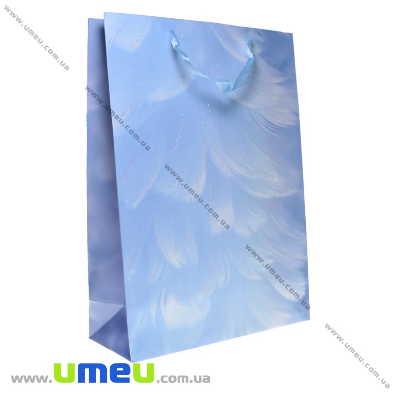 Подарунковий пакет Пір'я, 42х30х12 см, Блакитний (UPK-035659)