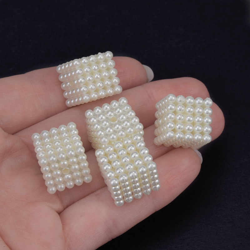 Намистини пластикові, Куб розбірний, Перли, 15х14х14 мм, Кремові (BUS-059828)