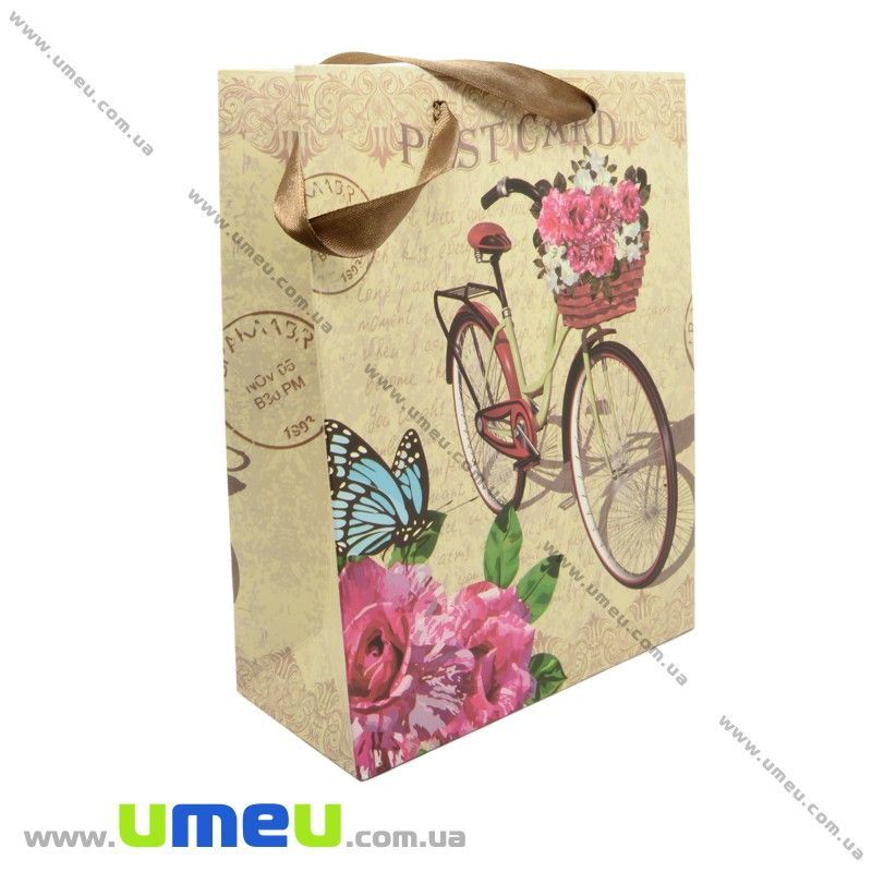 Подарунковий пакет Велосипед, 23х18х8 см, Бежевий (UPK-023616)