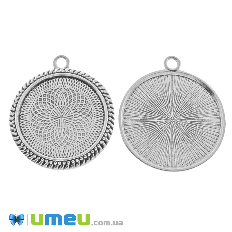 Основа кругла двостороння, 36х32 мм, 25 мм, Античне срібло (OSN-049450)