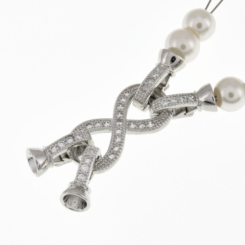 Застібка, 36х11 мм, Латунь з покриттям Родій, Куб. цирконій (ZAM-060852)