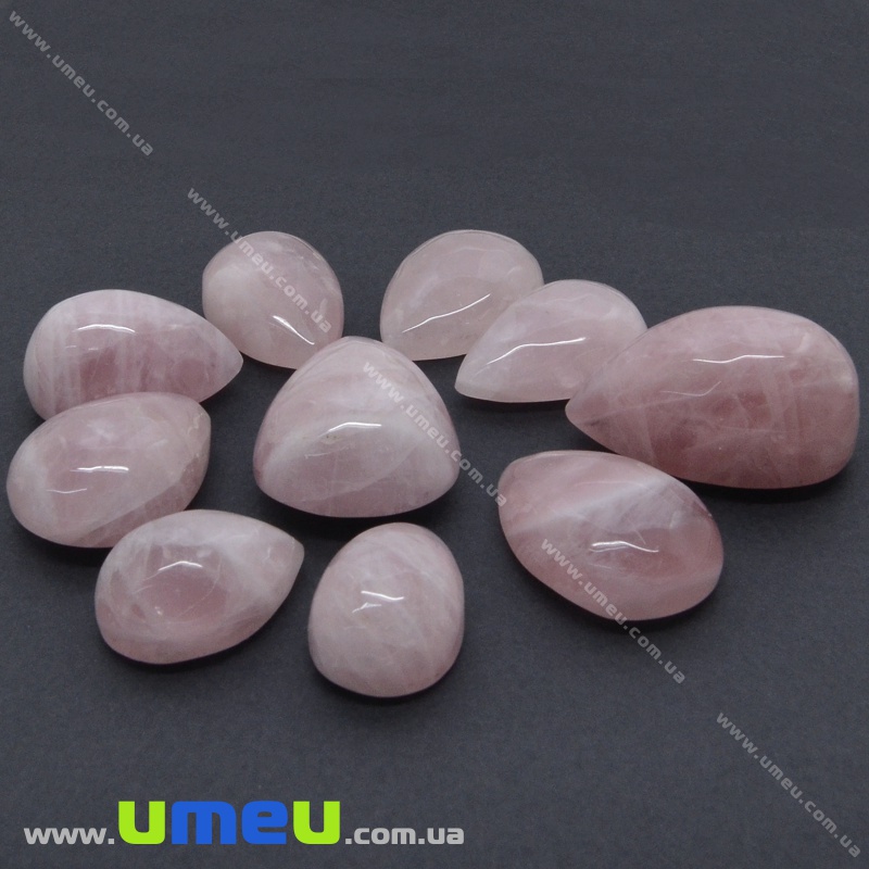 Кабошон нат. камінь Кварц рожевий, Крапля, 34х24 мм (KAB-036164)