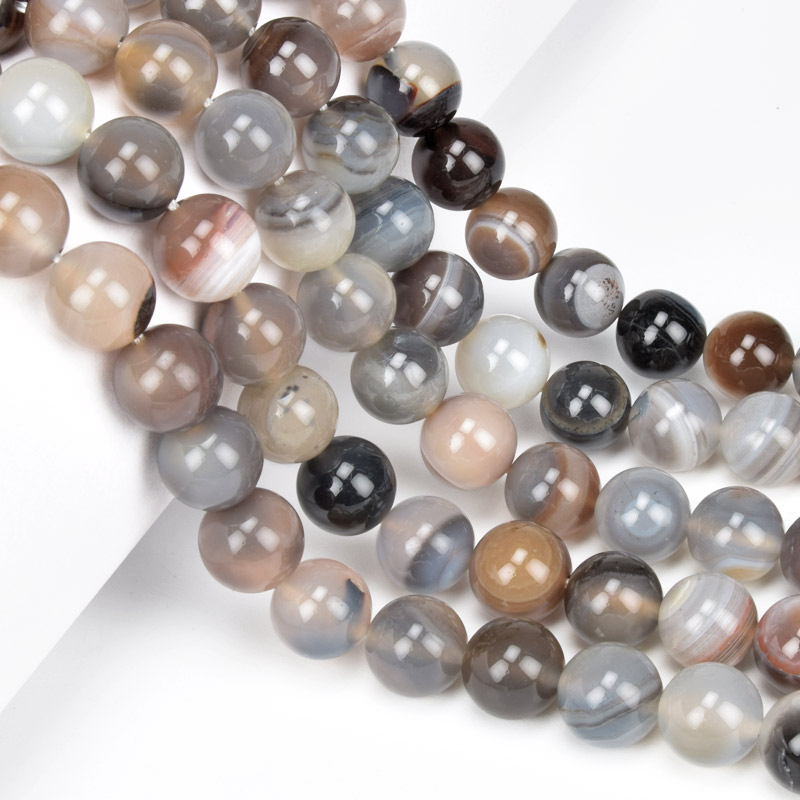 Намистини Агат сіро-коричневий, Натур. камінь, 10 мм, 38 см, Круглі (BUS-049749)