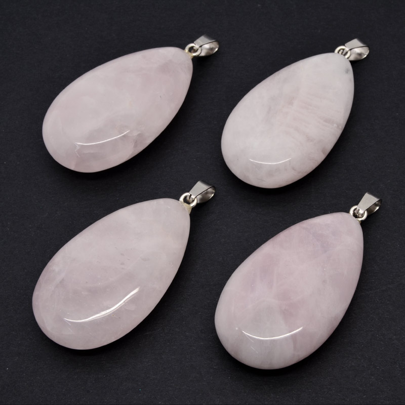 Підвіска Крапля, Натур. камінь Кварц рожевий, 44х24х12 мм (POD-054372)