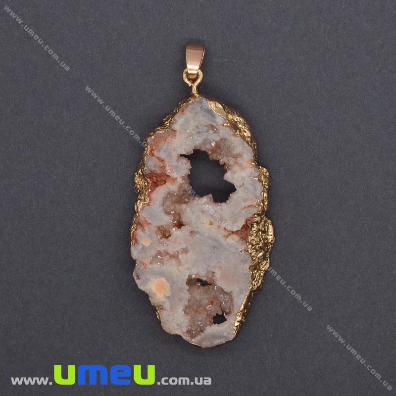 Підвіска з натурального каменю, Друза агату, Бежева, 65х30 мм (POD-033874)