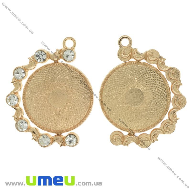 Основа круглая двухстор. вращающаяся со стразами, 43х33 мм, 25 мм, Золото (OSN-037174)