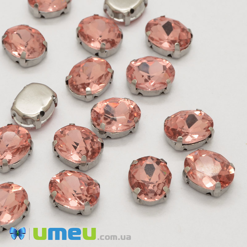 Шатон овальний 14х10 мм, Темне срібло, Персиковий (KAB-052796)