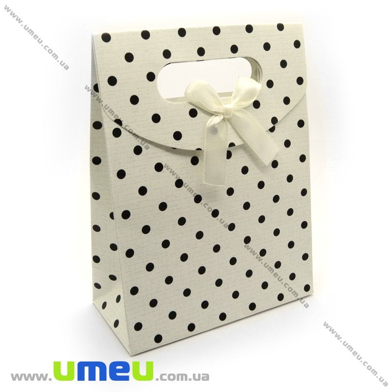 Подарунковий пакет на липучці, В горошок, Білий, 16х12х6 см (UPK-009695)